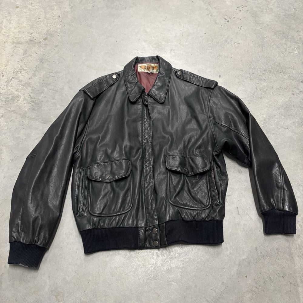 Vintage The Flight Club Leather Jacket Made In Korea Large Black Full Zip‎